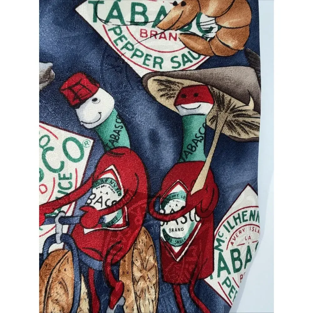 Tabasco Hot Sauce Tie Bicycle Shrimp Fish Themed Men’s 100% Silk Made in USA